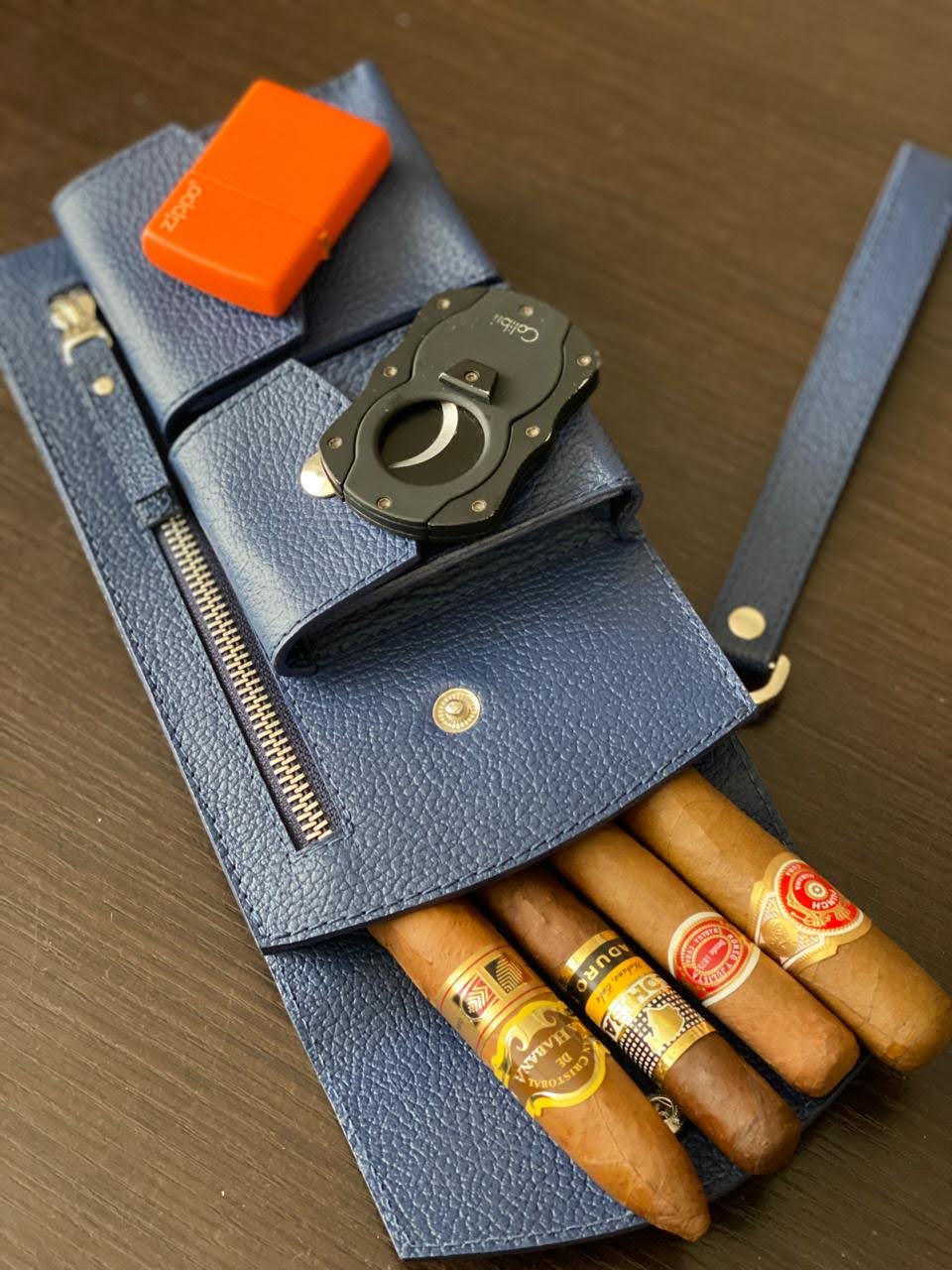 Blue Italian Leather Pooch, cigar case