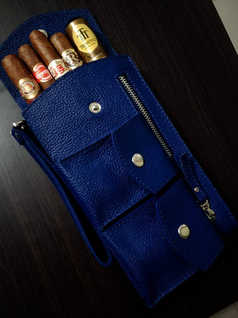 Blue Italian Leather Pooch, cigar case