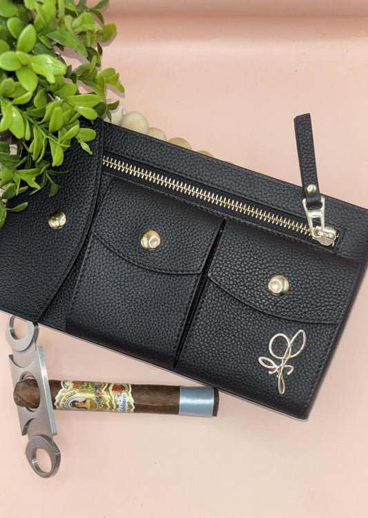 Black Leather Cigar Pooch,  Cigar case