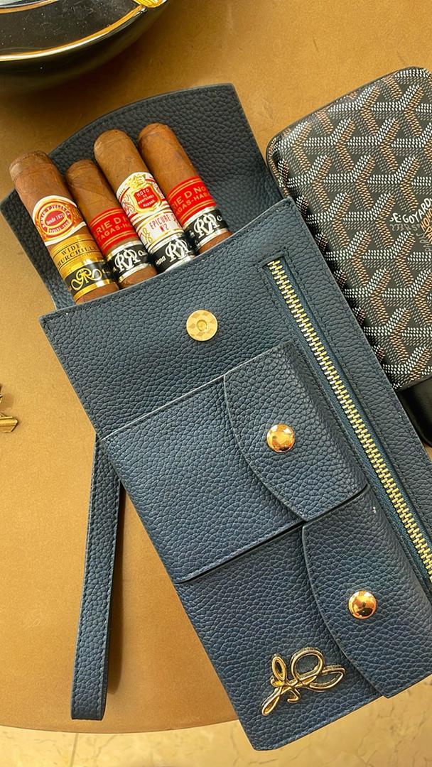 Blue Italian Leather Pooch, cigar case