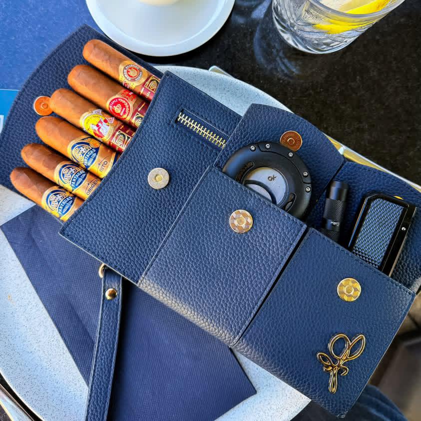 Blue Italian Leather Pooch, cigar case